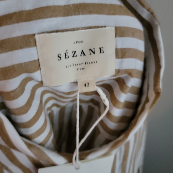 Sezane Tomboy Shirt in Ecru Camel Stripes size 42 NWT - Picture 10 of 11